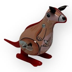 Vintage 1960s Yone Tin Litho Wind-Up Kangaroo Toy Japan 3.5" Working Condition